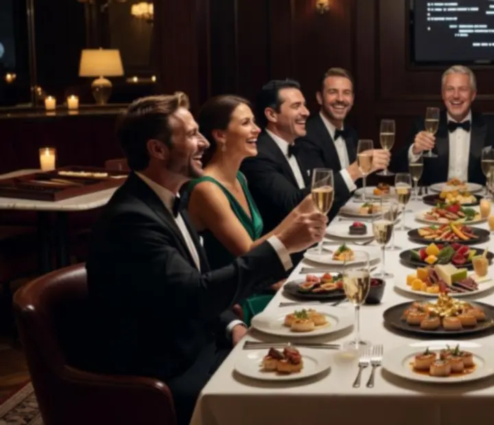 Stylowi goście podczas eleganckiego wieczoru w restauracji, przy nastrojowym świetle