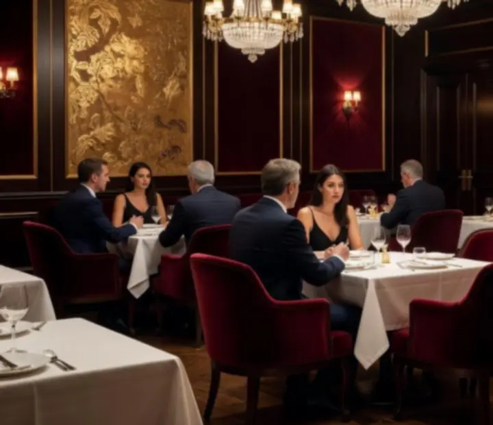 Luksusowe wnętrze restauracji Wonderstar s. r. o. z kryształowym oświetleniem i eleganckimi stolikami