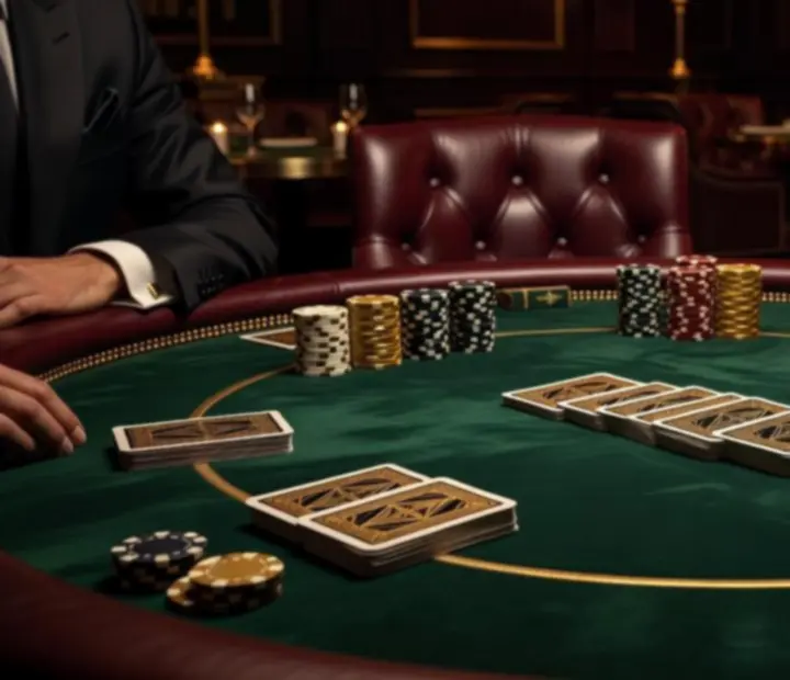 Stylowy stół pokerowy przygotowany na elegancki wieczór rekreacyjny w restauracji.