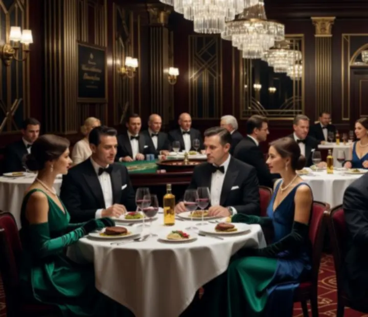 Ekskluzywny wieczór tematyczny w restauracji Wonderstar s. r. o. z eleganckimi stołami i nastrojowym oświetleniem.